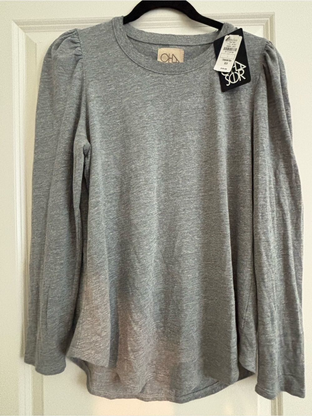 Chaser Heather Gray Long Sleeve Puff Shoulder Tee